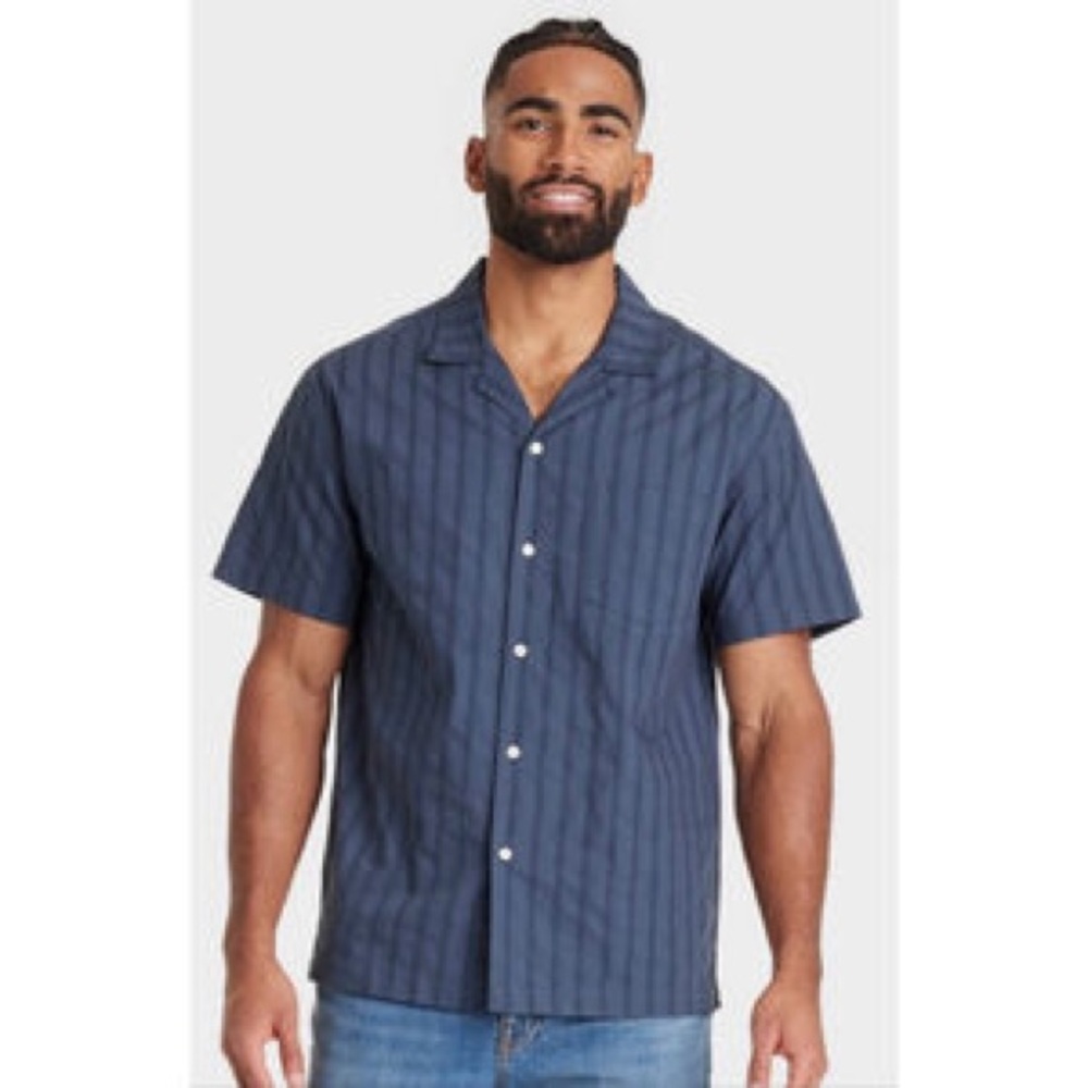NWT Goodfellow & Co Men’s Short Sleeve Button Down Cubano Shirt - Size: Large - Picture 1 of 6